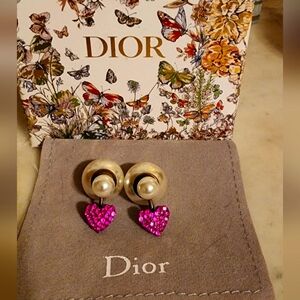 Christian Dior Tribales Earrings with Hot Pink Rhinestone Hearts - Sold Out!